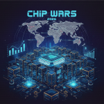 Küresel harita üzerinde çip tasarımlarıyla gösterilen yarı iletken savaşları ve pazar büyüme grafikleri (2026 tahminleri)