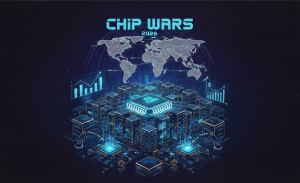 Küresel harita üzerinde çip tasarımlarıyla gösterilen yarı iletken savaşları ve pazar büyüme grafikleri (2026 tahminleri)